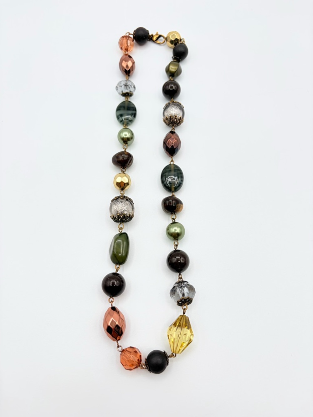 Artisan Mixed Bead Necklace Earth Tone Glass Boutique Statement